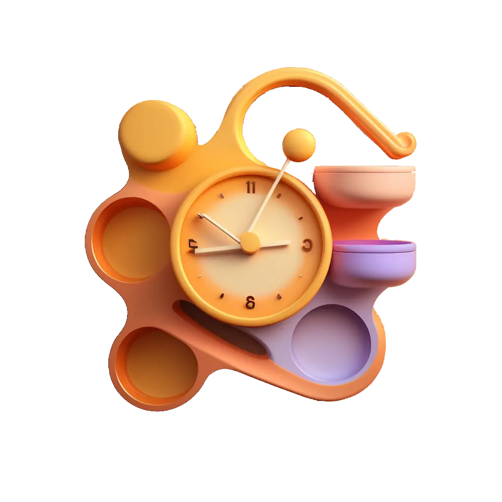 3D clock shape in orange, pink and purple colours, blog page, fast loading website is vital for you digital success