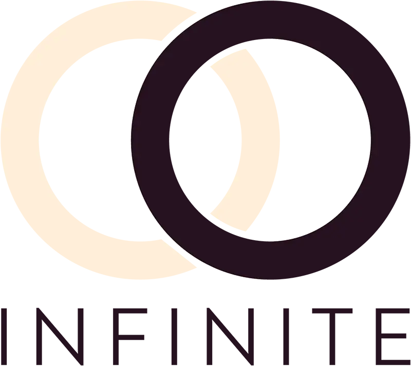 Infinite logo, white and deep purple circle, transparent background