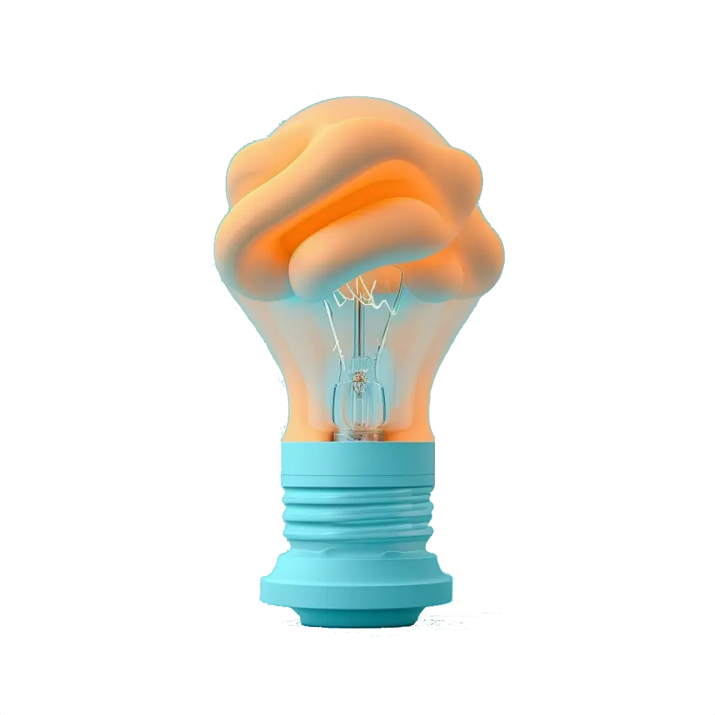 3D orange and blue lightbulb on a transparent background, blog page, useful tips before launching your website